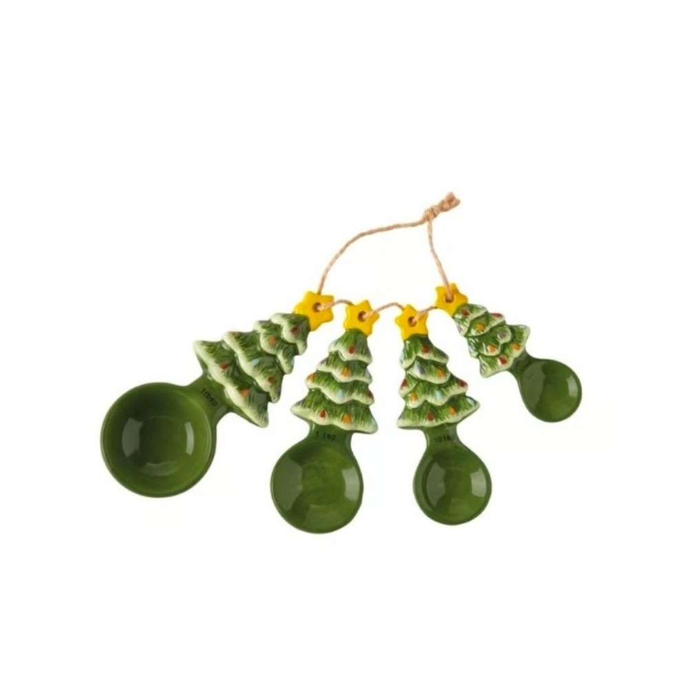 Christmas Trees Measuring Spoons Ceramic Festive Holiday Kitchen Decor